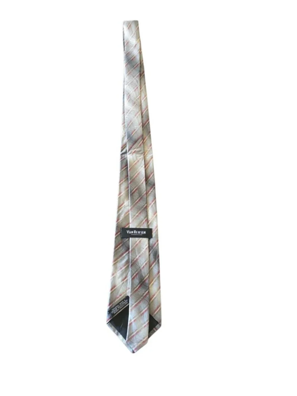 Van Heusen Gray Silver Red Plaid Silk Tie Classic Necktie